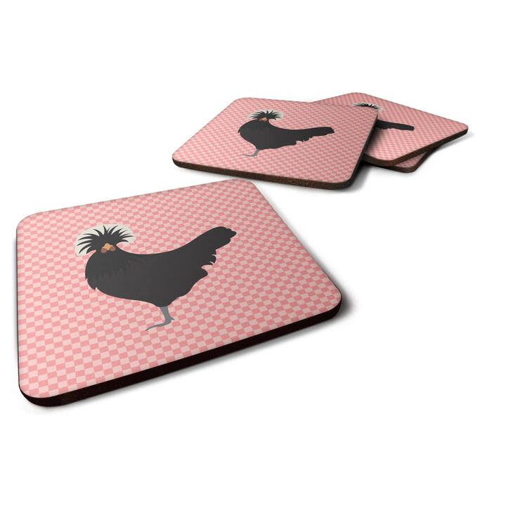 Caroline's Treasures Polish Poland Chicken Pink Check Decorative coasters, 3.5, Multicolor