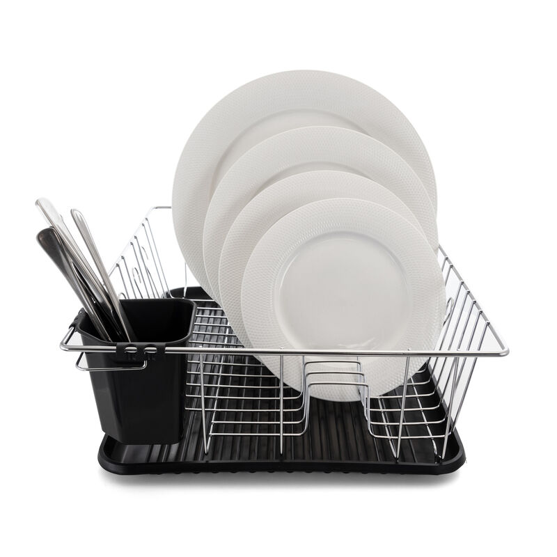 Megachef 16 Inch Chrome Plated and Plastic Counter Top Drying Dish Rack in Black