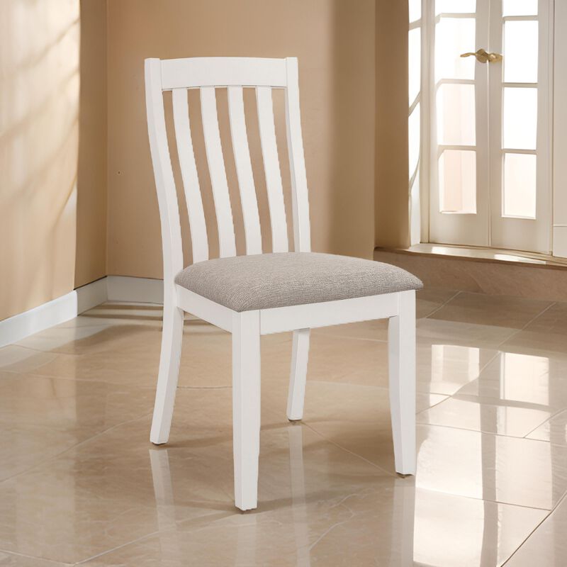 Ane 20 Inch Dining Side Chair Set of 2, Farmhouse, Slatted Back, White Wood - Benzara