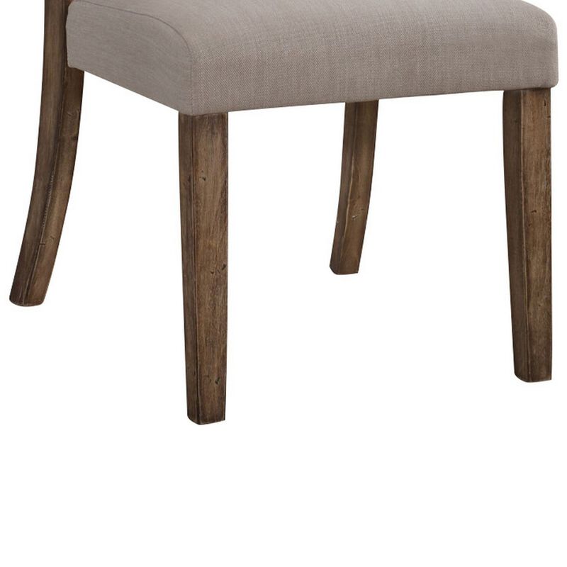 Dining Side Chair with Linen Tufted Back, Set of 2, Beige-Benzara