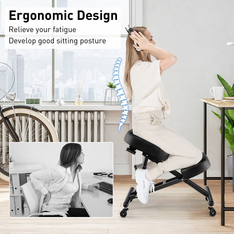 Rocking Ergonomic Kneeling Chair with Padded Cushion for Home Office-Gray