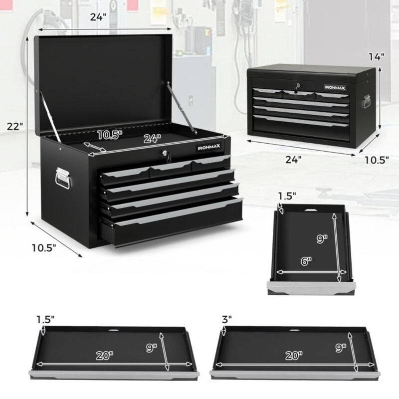 Hivvago 24 Inch Tool Chest Case with 6 Drawers and Top Storage for Garage Repair Shop & Warehouse-Black