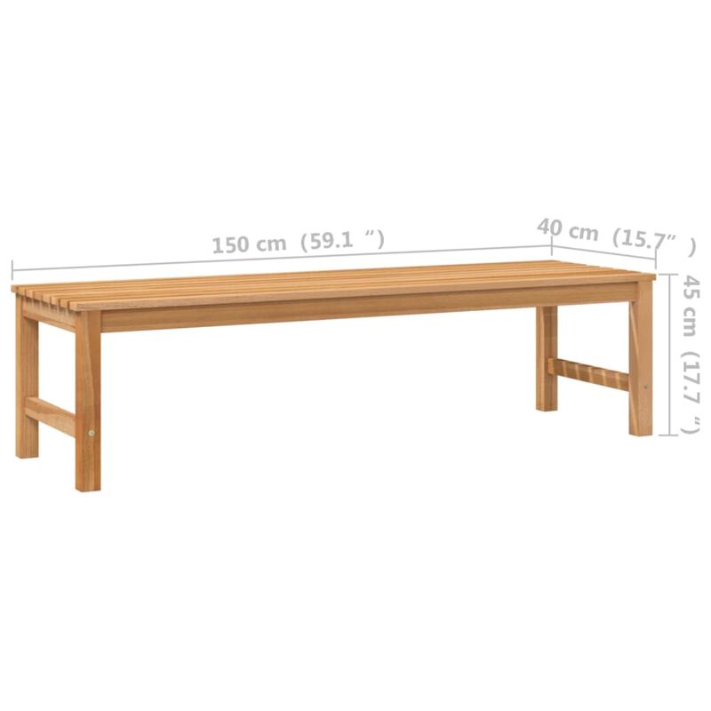 vidaXL Solid Teak Wood Bench - 59.1" Wide, Farmhouse Patio Bench with Fine-Sanded Smooth Finish for Indoor and Outdoor Use