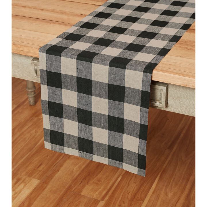 Solino Home 100% Pure Linen Table Runner | Buffalo Check for Thanksgiving, Christmas