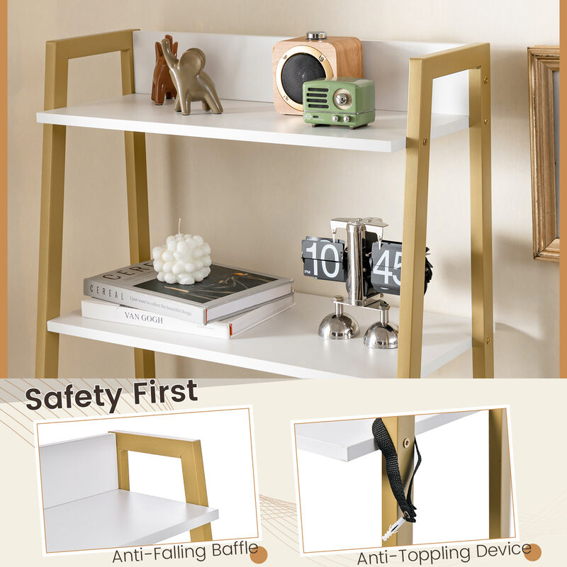 Ladder Vanity Desk Set with Flip Top Mirror and Cushioned Stool