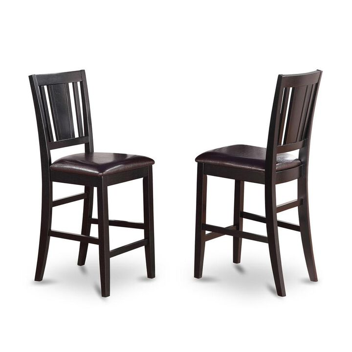 East West Furniture Buckland  Counter  Height  Chair  with  Faux  Leather  Upholstered  Seat  in  Black  Finish,  Set  of  2
