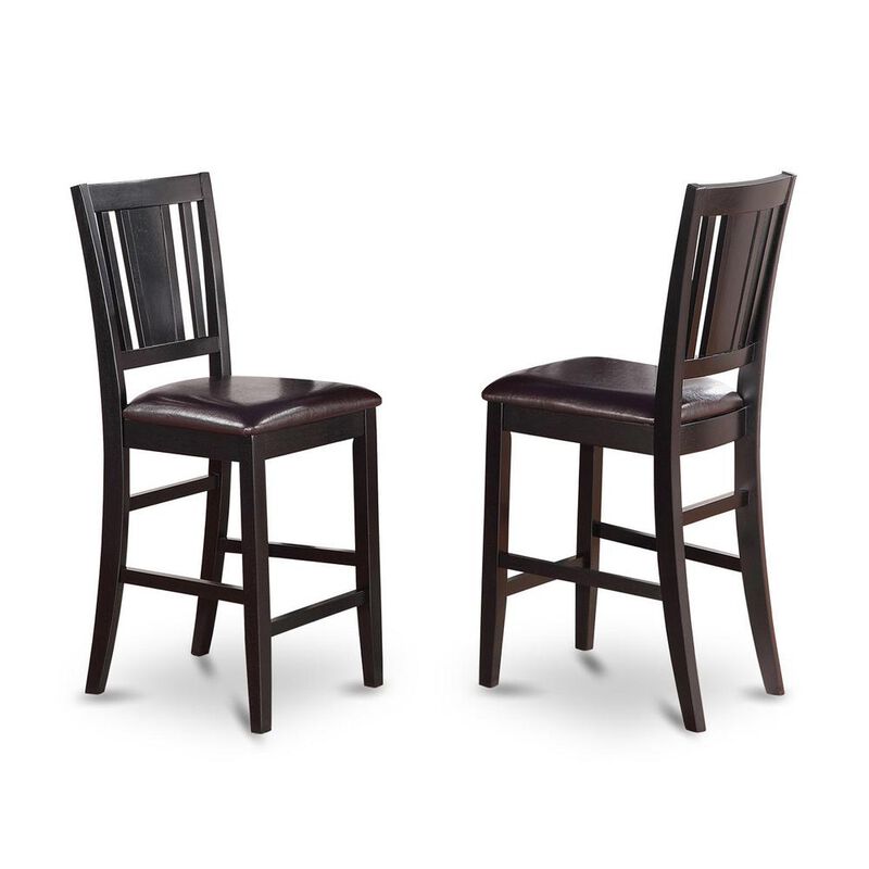 East West Furniture Buckland  Counter  Height  Chair  with  Faux  Leather  Upholstered  Seat  in  Black  Finish,  Set  of  2