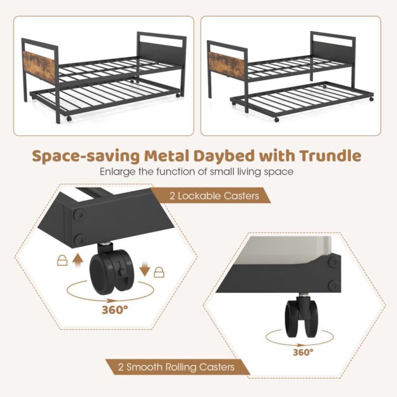 Hivvago Twin Metal Daybed with Trundle Lockable Wheels