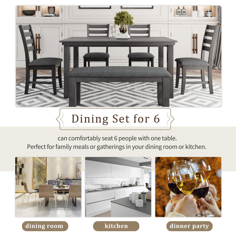 Merax Dining Room Table and Chairs with Bench, Set of 6