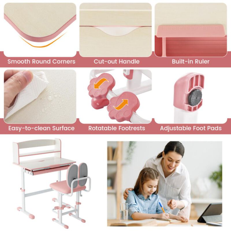 Hivvago Kids Desk and Chair Set with Adjustable Height and Tilted Desktop