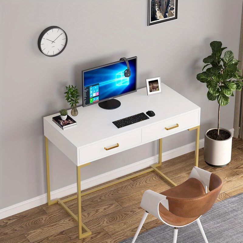 Small Computer Desk, Modern Simple 40 inch Home Office Desk Study Table Writing Desk, Makeup Vanity Desk with Drawers