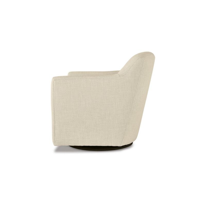 Leena 35 Inch Swivel Accent Chair, Soft Beige Linen Polyester, Reversible - Benzara