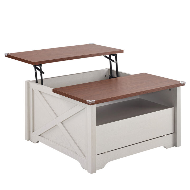 Lift-Top Coffee Table with Hidden Compartment and Storage Shelf Ergonomic Dining and Living Room Table