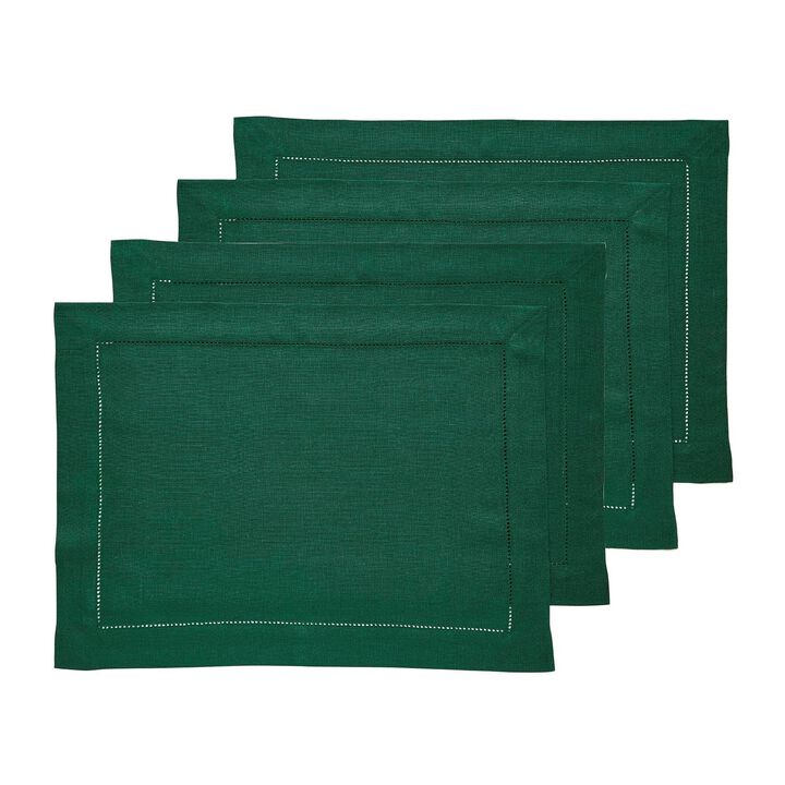 Solino Home 100% Pure Linen Placemats Set of 4 - 14 x 19 Inch | Classic Hemstitch