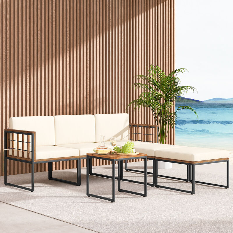 6-Piece Patio Furniture Set with Coffee Table and Ottomans for Outdoor Living