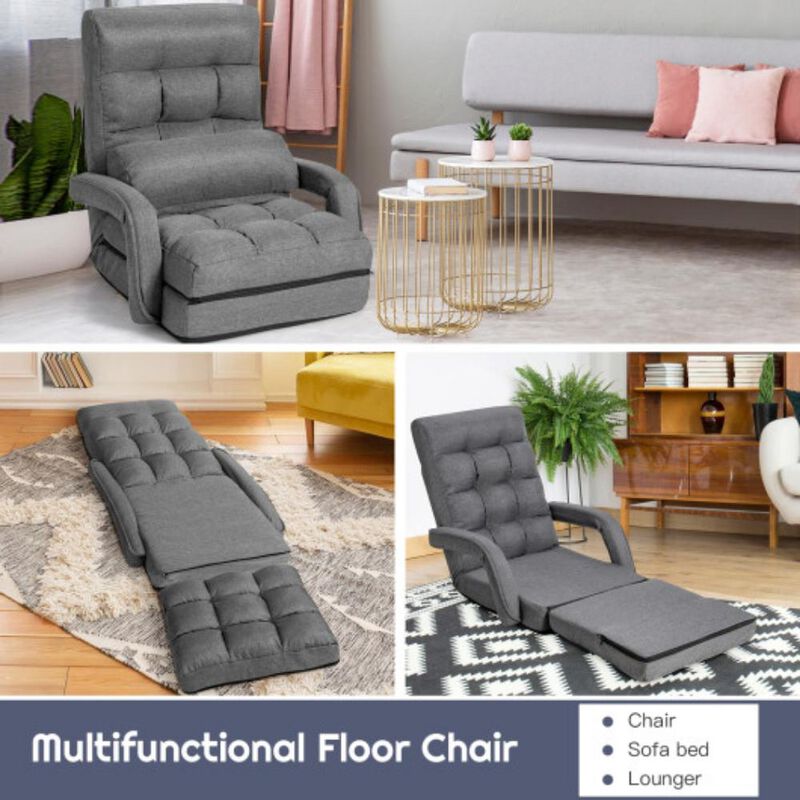 Folding Lazy Floor Chair Sofa with Armrests and Pillow
