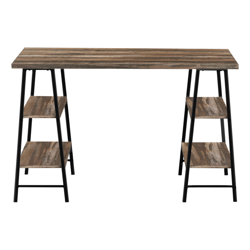 Monarch Specialties I 7525 Computer Desk, Home Office, Laptop, Storage Shelves, 48"L, Work, Metal, Laminate, Brown, Black, Contemporary, Modern