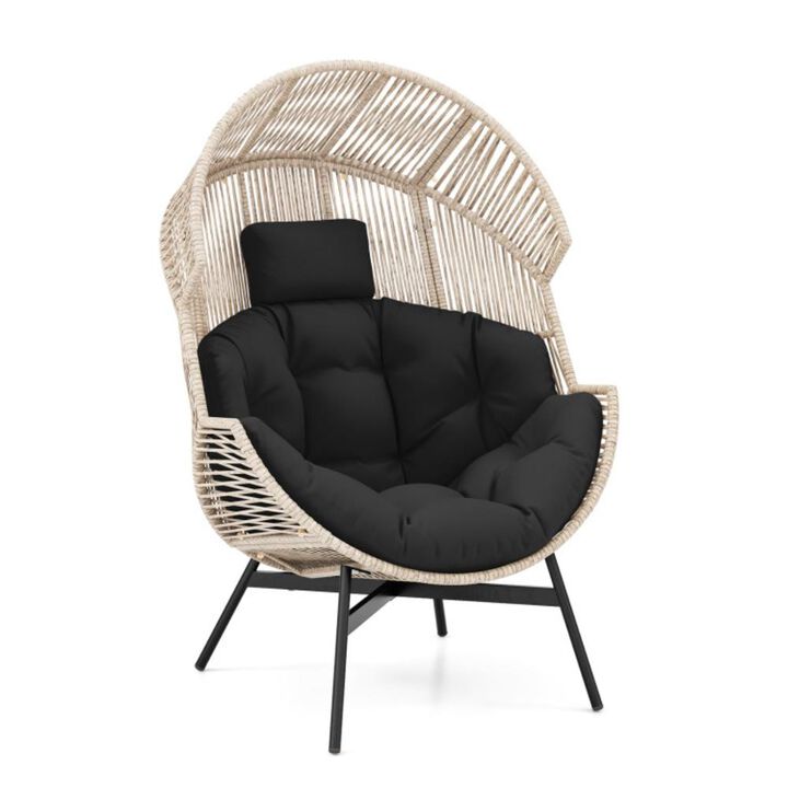 Hivvago Wicker Oversized Egg Style Chair with Cushions and Headrest