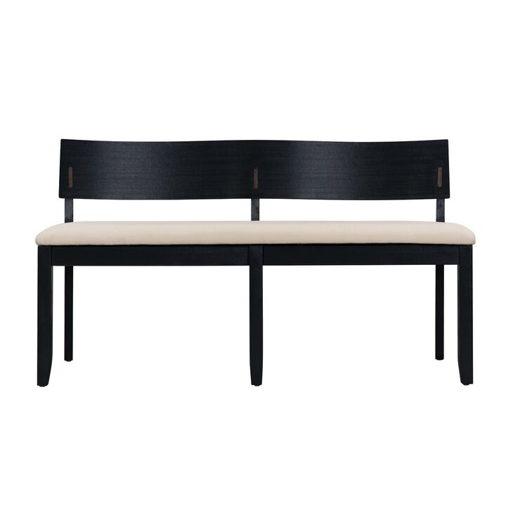 Celi 53 Inch Dining Bench, Cream Fabric Seat, Matte Black Wood Frame - Benzara