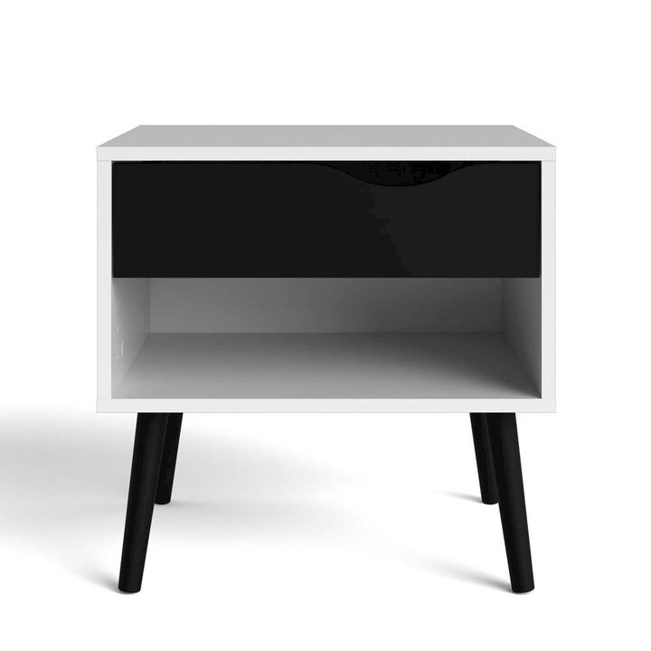 Furnifact White Nightstand With 1 Drawer - Stylish And Functional Bedside Table