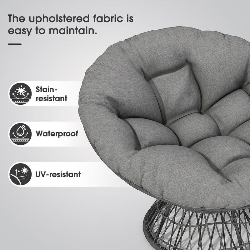 40" Ergonomic Wicker Chair with Cloud Thick Density Fabric Cushion,3-proof Cover,High Capacity Iron Frame,Fluid 360 Degree Swivel for Reading,Living Room, Bedroom,Lounge