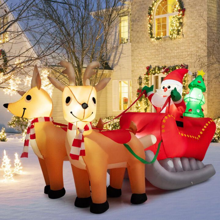 Hivvago 7.2 Feet Long Christmas Inflatable Santa Rides Sled with LED Lights