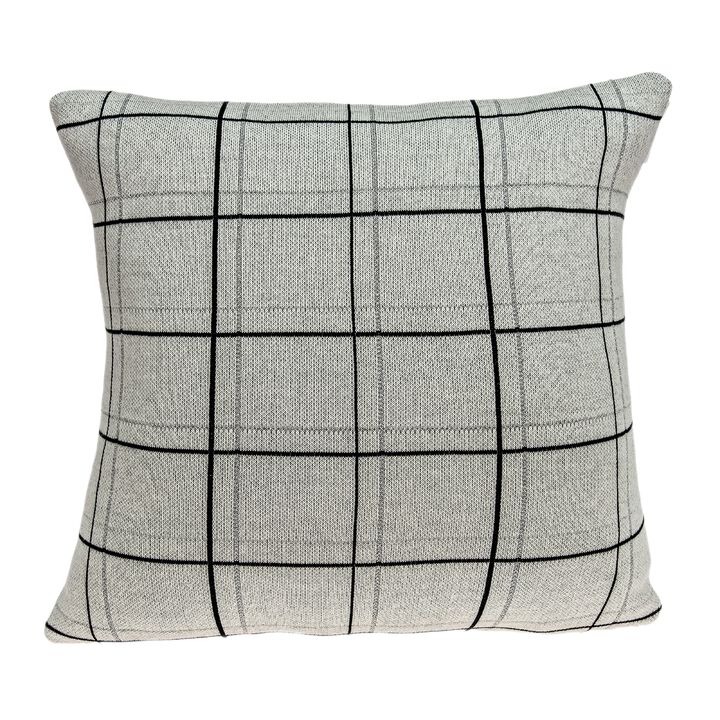 20” Gray and Black Plaid Knitted Square Throw Pillow