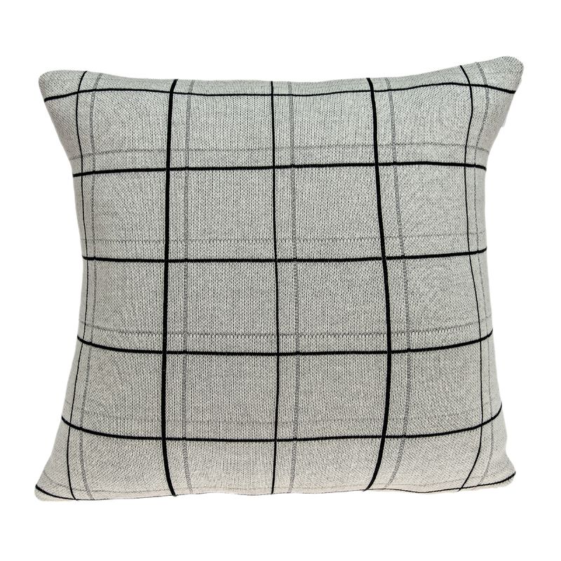 20” Gray and Black Plaid Knitted Square Throw Pillow