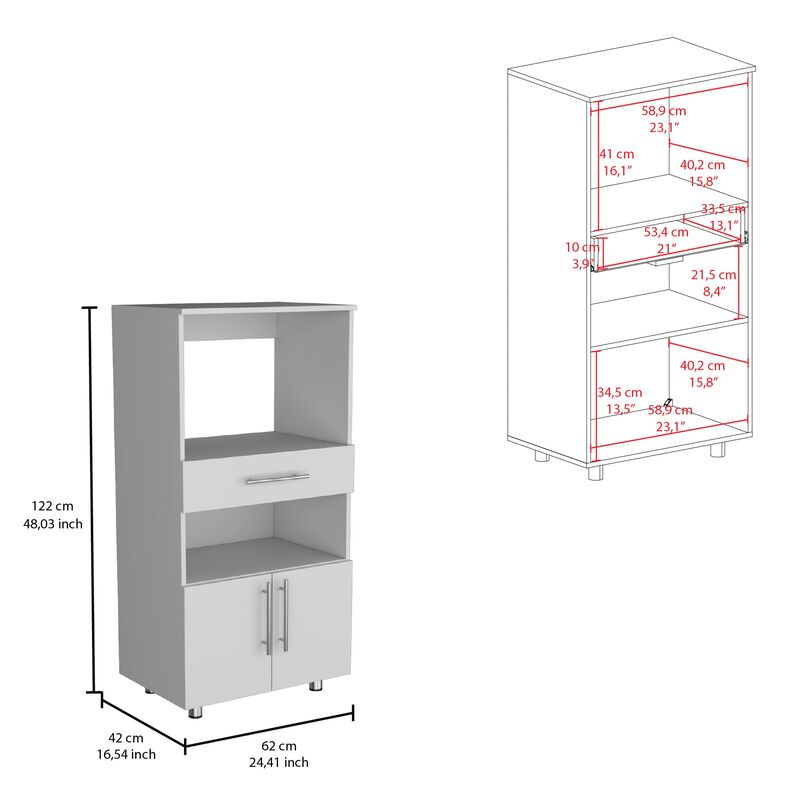 Worland Pantry Cabinet with Microwave Stand, Multi-Functional with Drawer and 2-Door-White