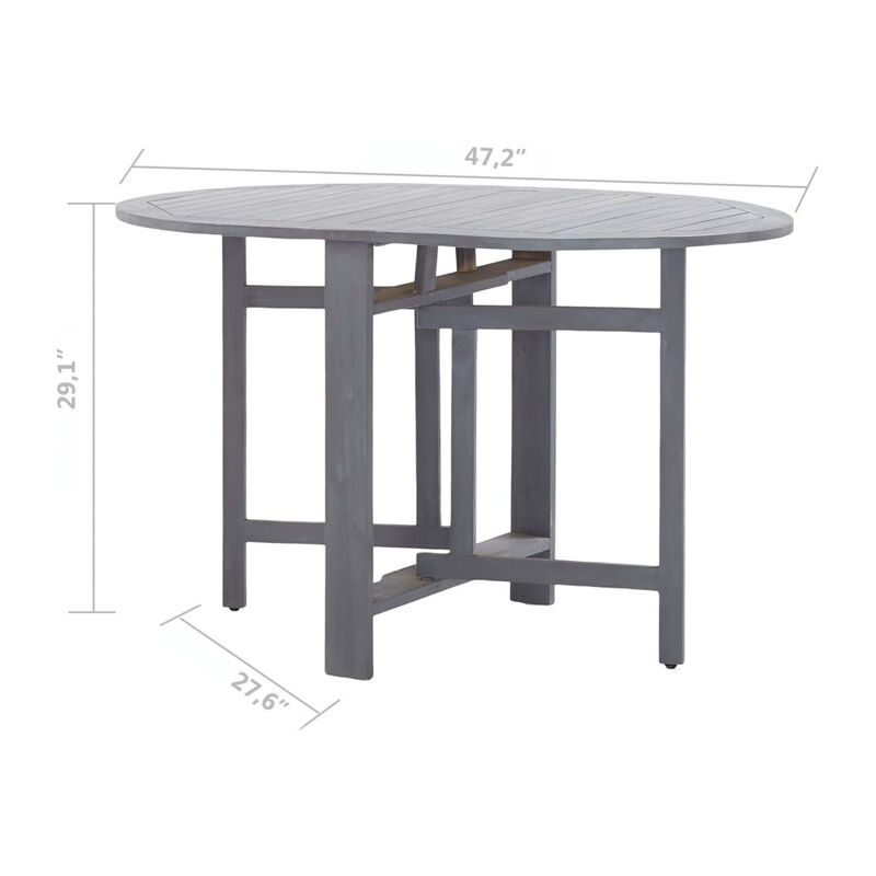 Oval Outdoor Dining Table, Foldable Design, 48 Inch, Gray Acacia Wood - Benzara