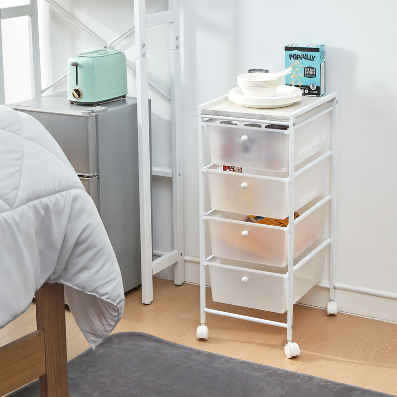 Suprima® Storage Carts - 4 Drawer Woodtop Shelf - Oak Top