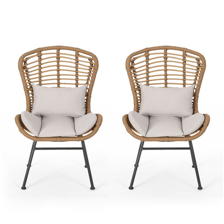 Slay Outdoor Accent Chair Set of 2, 25 Inch, Brown Woven Rattan, Iron - Benzara