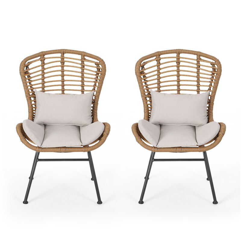 Slay Outdoor Accent Chair Set of 2, 25 Inch, Brown Woven Rattan, Iron - Benzara