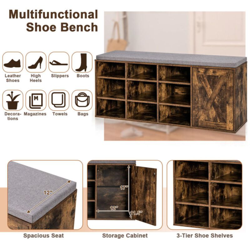 Hivvago 9-cube Shoe Bench with Adjustable Shelves and Removable Padded Cushion