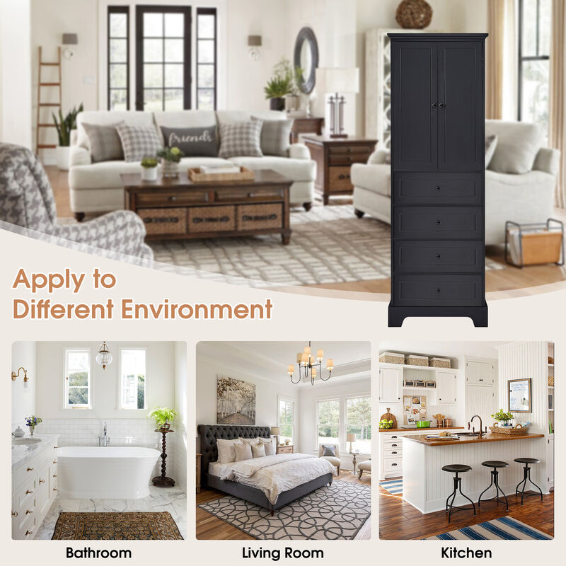 Merax Modern Bathroom Storage Cabinet with 2 Doors and 4 Drawers