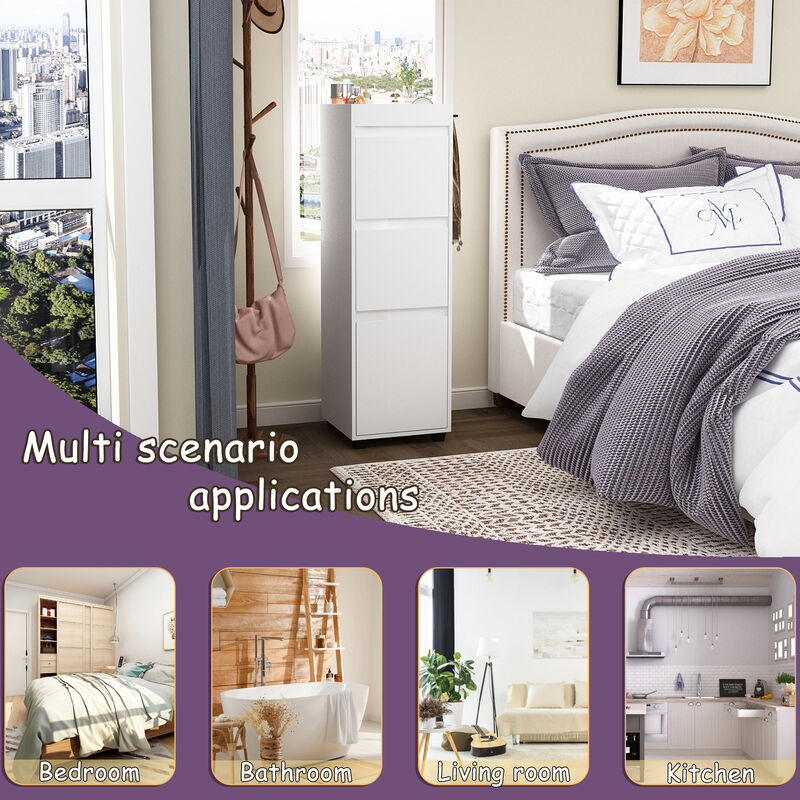 FUFU&GAGA Modern White Wardrobe with 2 Drawers and 1 Cabinet, Adjustable Shelf, Black Rubber Feet (15.7" W x 15.7" D x 50.8" H), White Melamine Finish