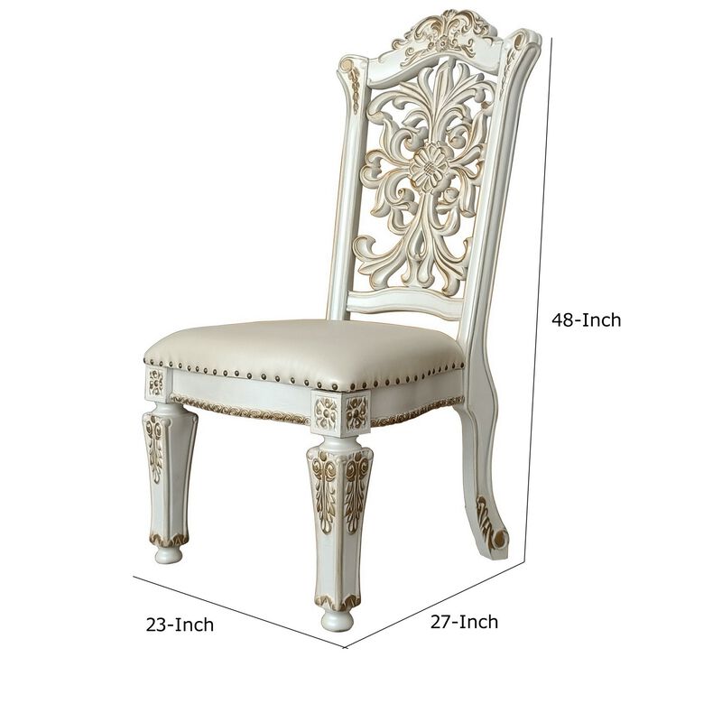 Jess 27 Inch Dining Chair, Nailhead Trim, Set of 2, Faux Leather, White-Benzara