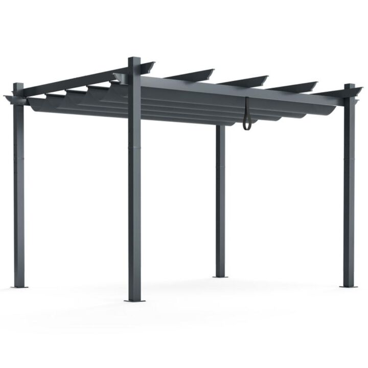 Hivvago 10 x 12 Feet Outdoor Aluminum Retractable Pergola Canopy Shelter Grape Trellis