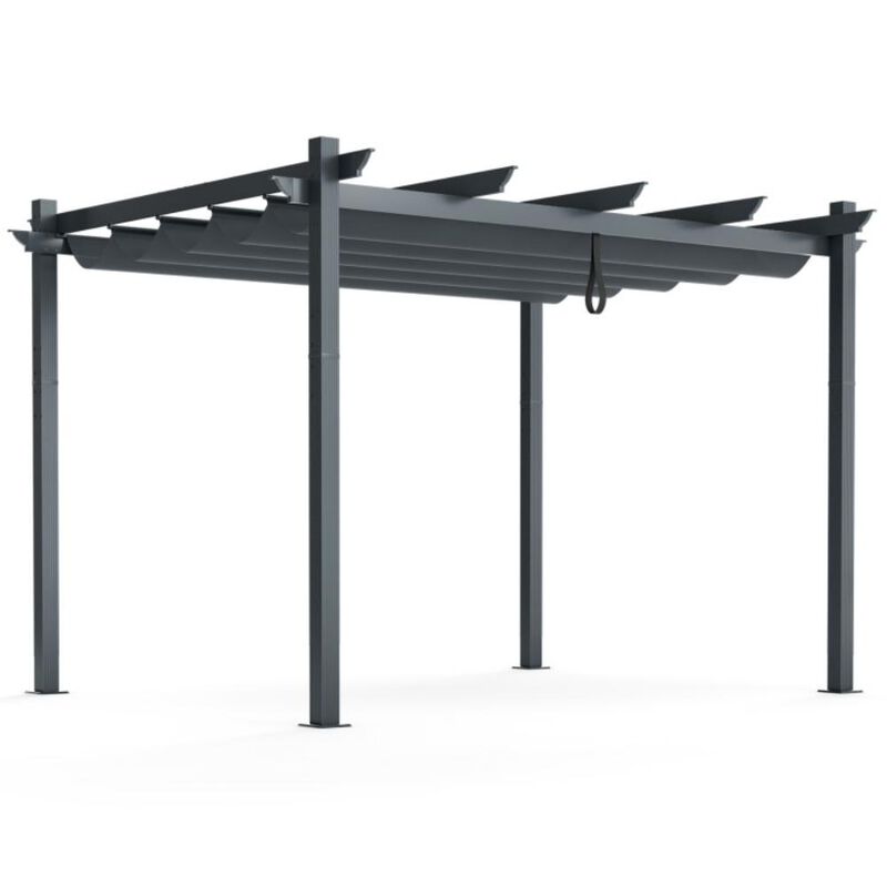 Hivvago 10 x 12 Feet Outdoor Aluminum Retractable Pergola Canopy Shelter Grape Trellis