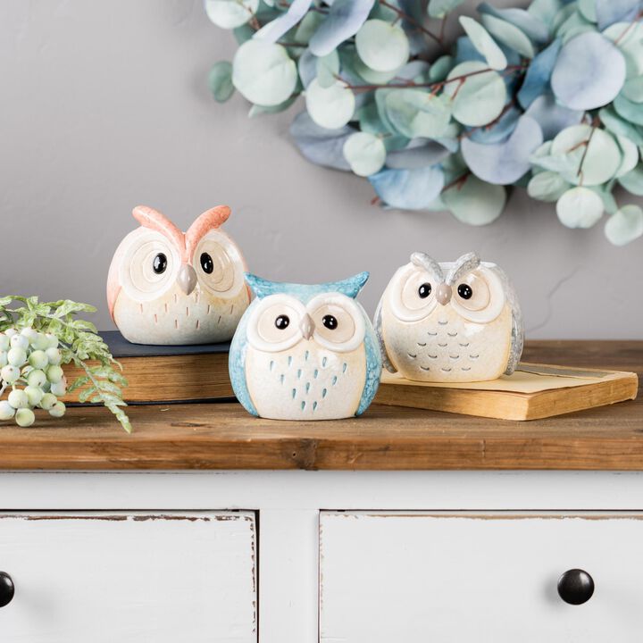 Set of 3 Decorative Owl Statues for Garden, Yard, and Outdoor Décor