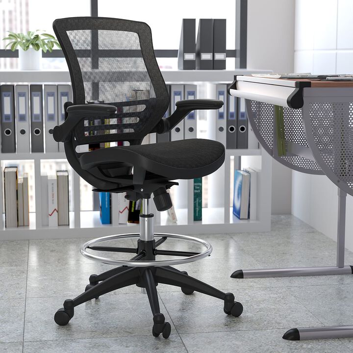 Flash Furniture Waylon Mid-Back Swivel Office Chair with Adjustable Foot Ring, Lumbar Support, and Seat Height, Ergonomic Mesh Executive Chair with Armrests, Black