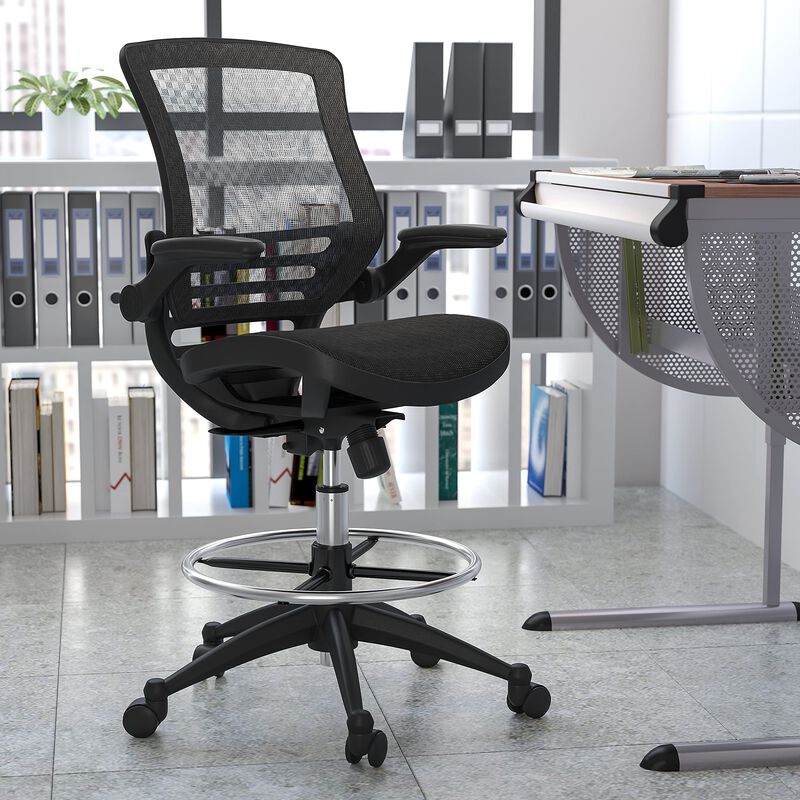 Flash Furniture Waylon Mid-Back Swivel Office Chair with Adjustable Foot Ring, Lumbar Support, and Seat Height, Ergonomic Mesh Executive Chair with Armrests, Black