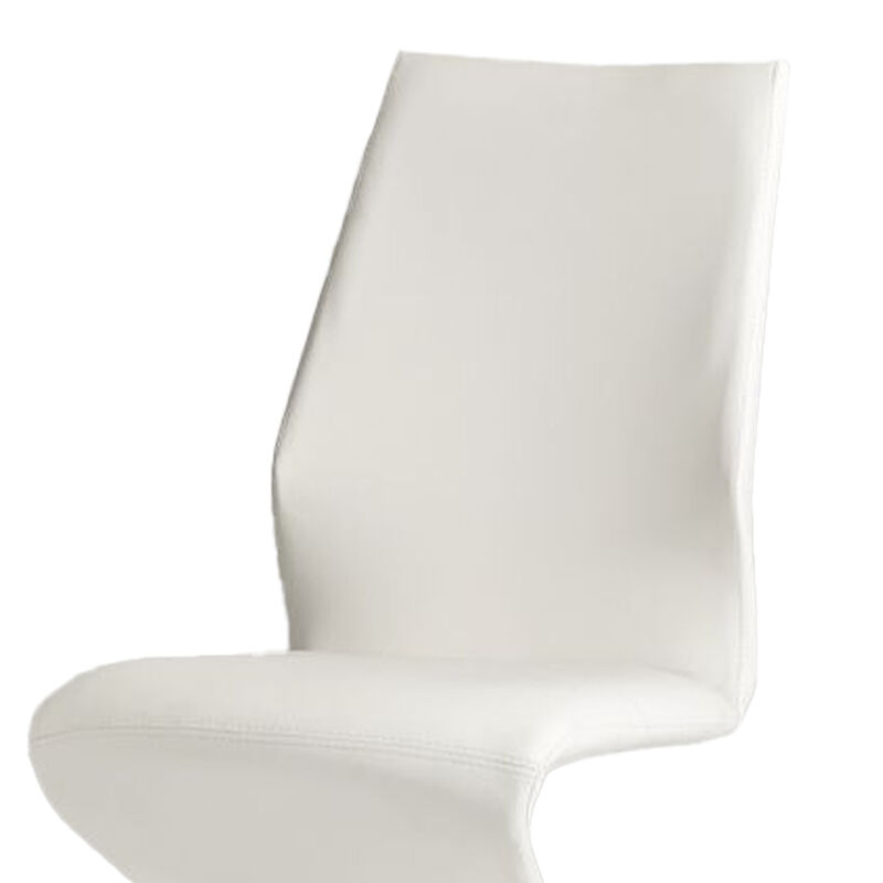 Pia Dining Chair Set of 2, Modern White Faux Leather, Chrome Legs - Benzara