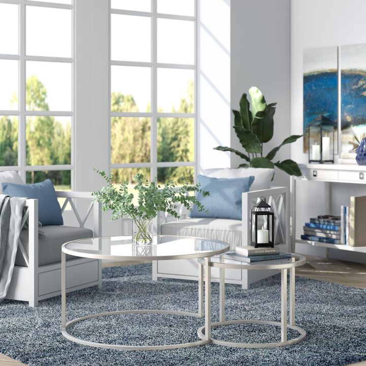 Hudson&Canal Watson Round Nested Coffee Table in Satin Nickel
