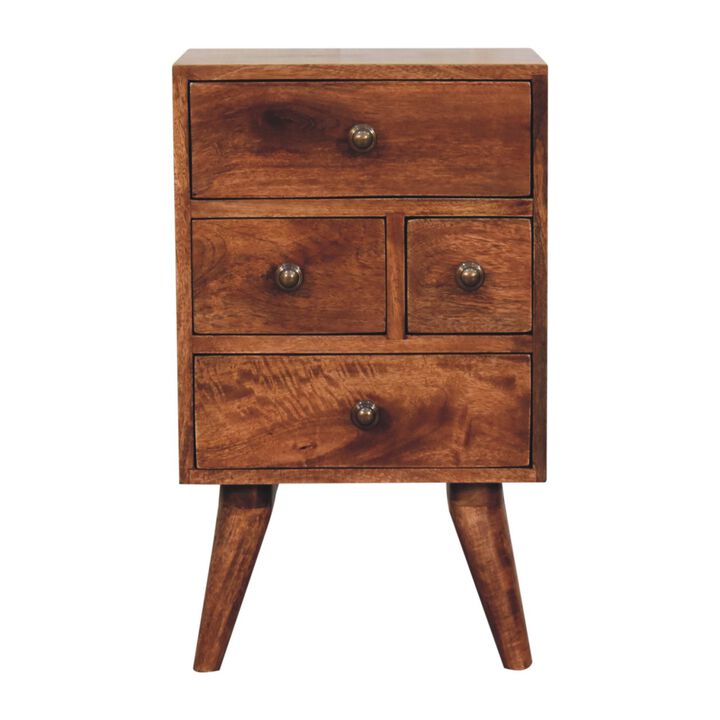 Artisan Furniture Solid Wood Honey Caramel Nordic Style 4 Drawer Multi Bedside