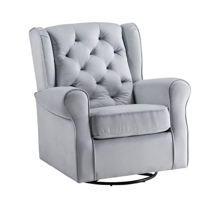 35 Inch Accent Swivel Chair, Glider, Tufted Back, Gray - Benzara