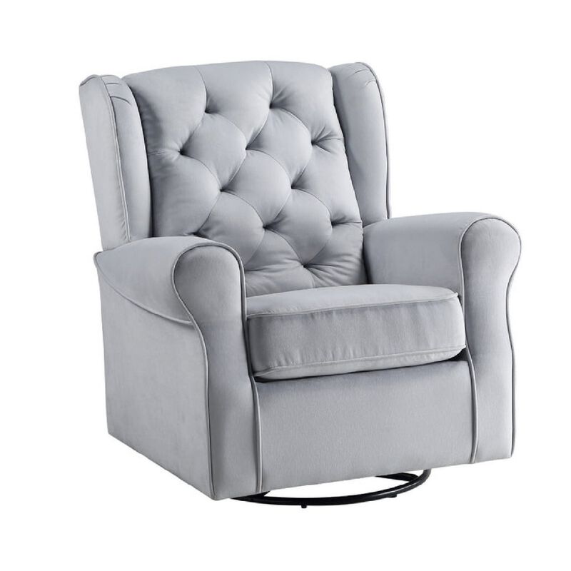 35 Inch Accent Swivel Chair, Glider, Tufted Back, Gray - Benzara