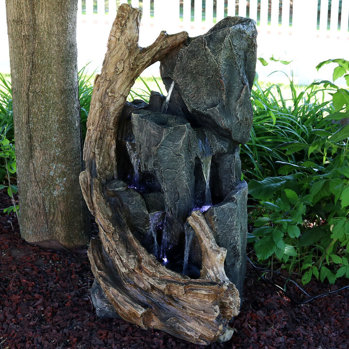 Sunnydaze Cascading Mountainside Water Fountain with LED Lights - 35 in