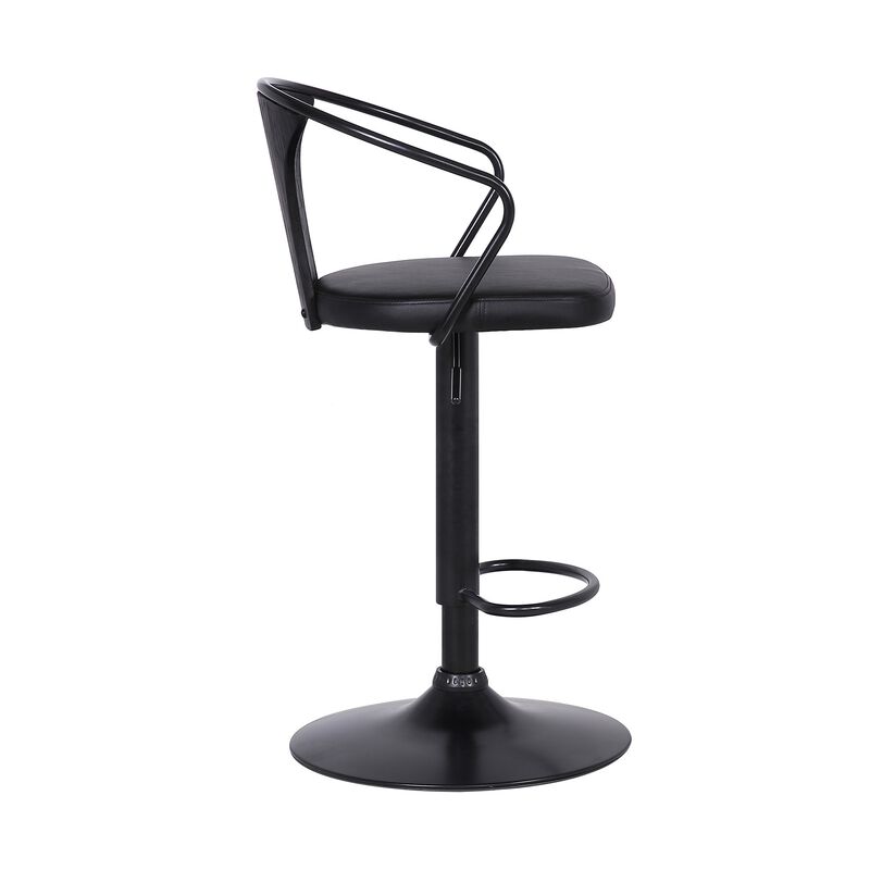 Adjustable Leatherette Swivel Barstool with Curved Back, Black-Benzara