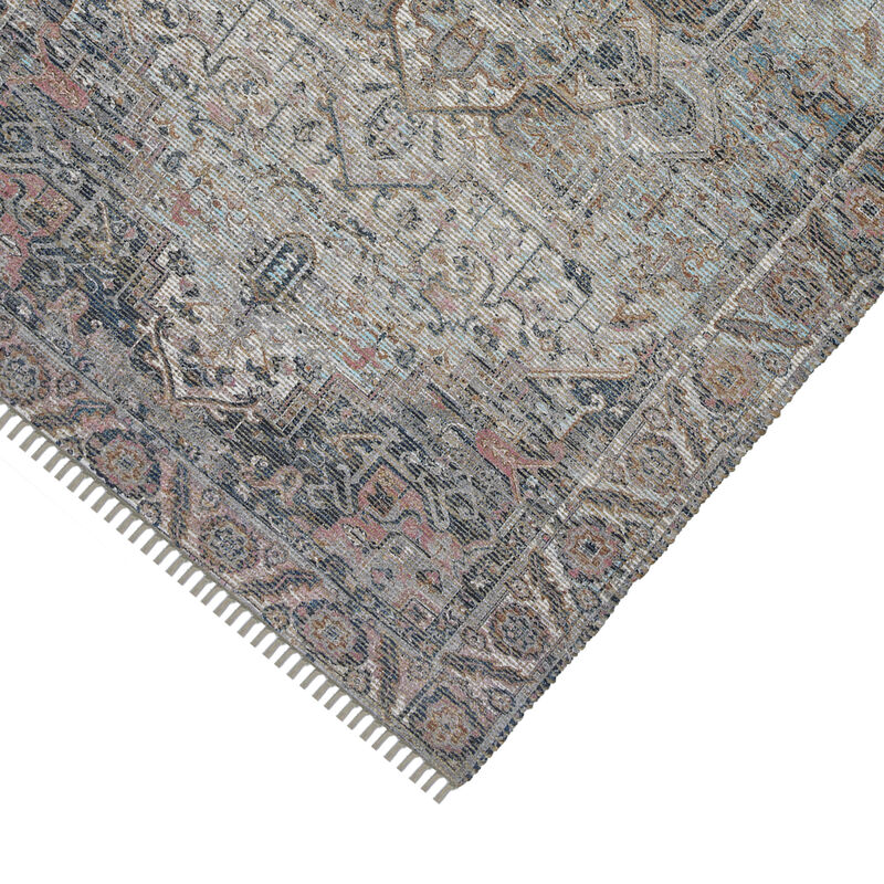 Prairie Farmhouse Oriental Hand-Woven Light Blue/Pink Area Rug, 5' X 7'6"